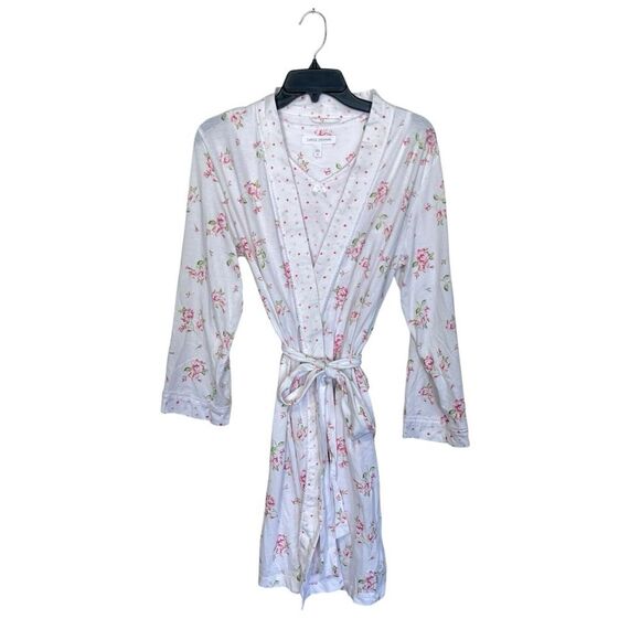 Midnight by Carole Hochman | White and Pink Floral Robe With Nightie Set S - Picture 1 of 7
